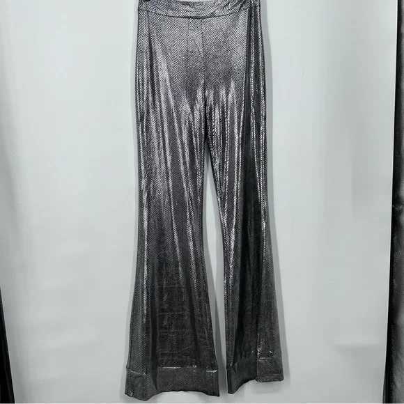 SOLD I.AM.GIA Metallic Silver Snakeskin Print Katana Ultra High Rise Flare Pants - Picture 2 of 8